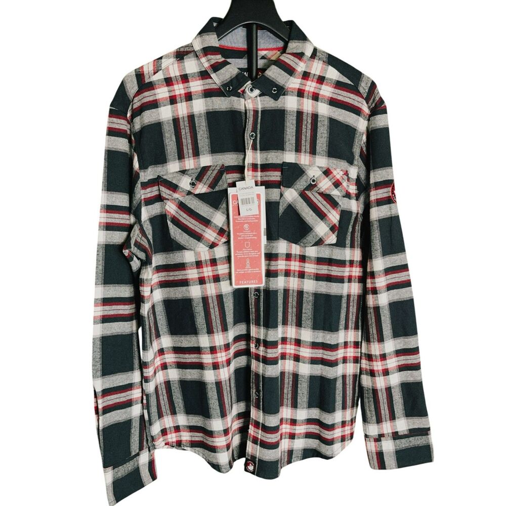 Canada Weather gear Flannel Shirt Mens L Plaid Button Up 100% Cotton NWT